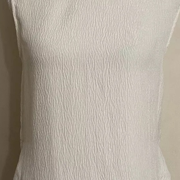 HELMUT LANG | Tissue Silk & Leather Trim Bateau Neckline Tunic Blouse (S) - Picture 3 of 3